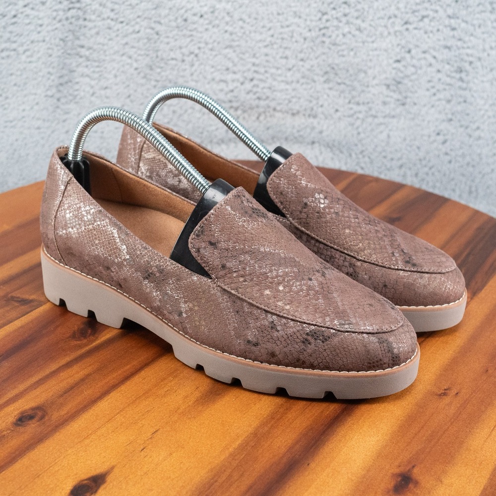 Vionic Kensley Brown Metallic Snakeskin Platform Lug Sole Loafers Womens 9